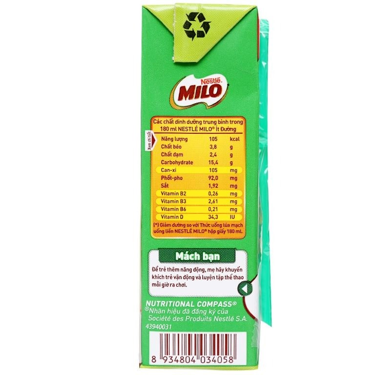 Lốc 4 hộp sữa lúa mạch cacao ít đường Milo Active Go 180ml