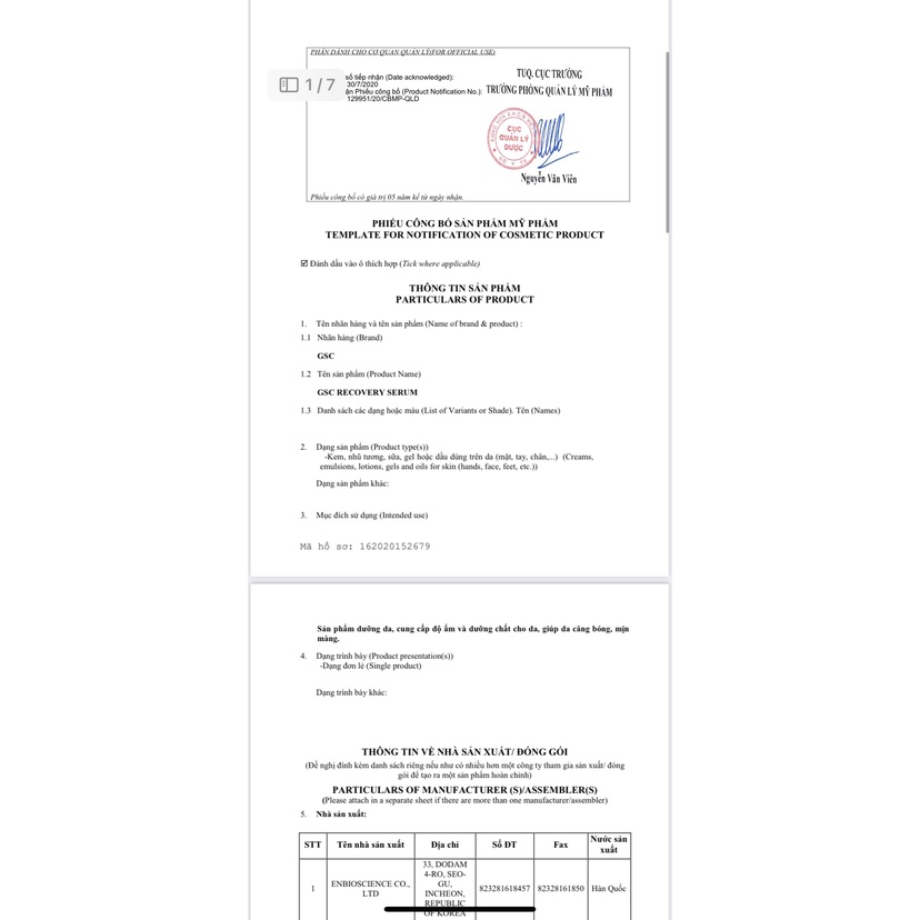 Tinh Chất Phục Hồi GSC+ Hàn Quốc Recovery Serum.