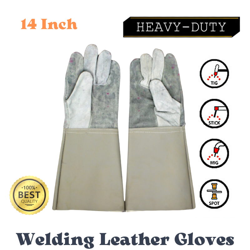 Leather Welding Gloves 14" Welders Safety Working Gloves Heat Resistant