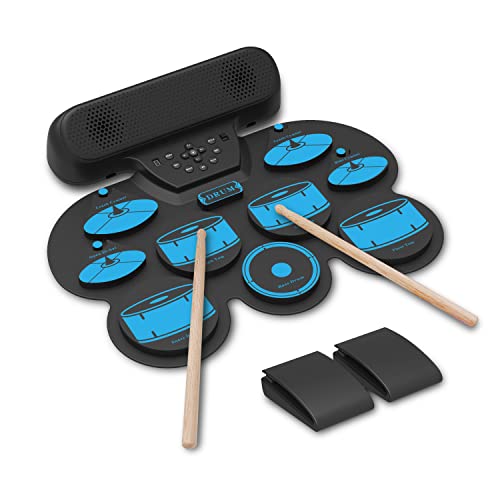 Electronic Drum Set,Roll Up Drum Pads Kit with Headphone Jack Built-in Speaker,Drum Pedals,Drum Sticks,Foot Pedals,Gift for Christmas Holiday Birthday for Kids 