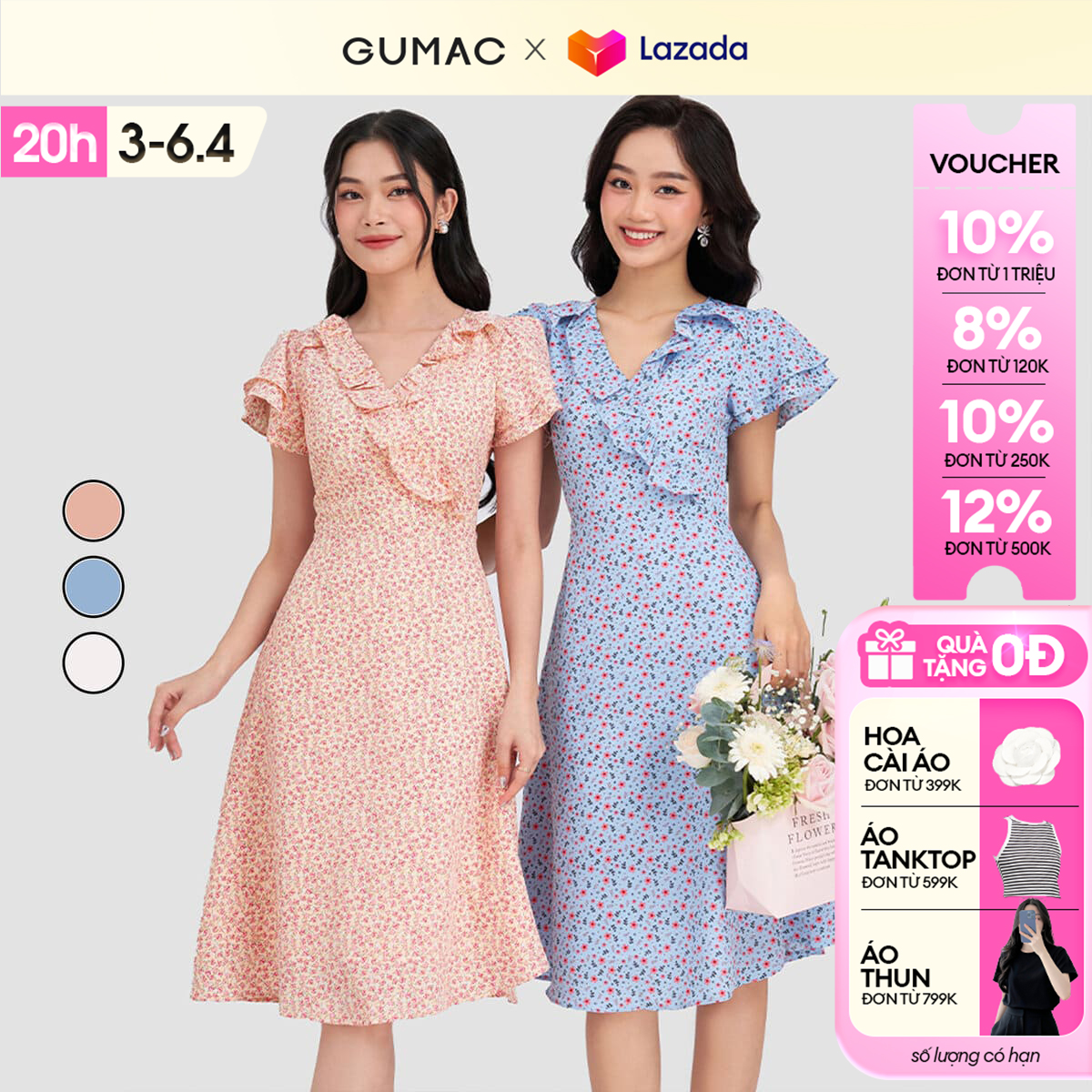 Đầm nữ bèo hoa GUMAC DD03049