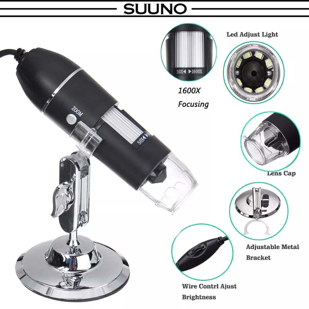 HD 1600X 2MP Zoom Microscope LED USB Digital Handheld Magnifier