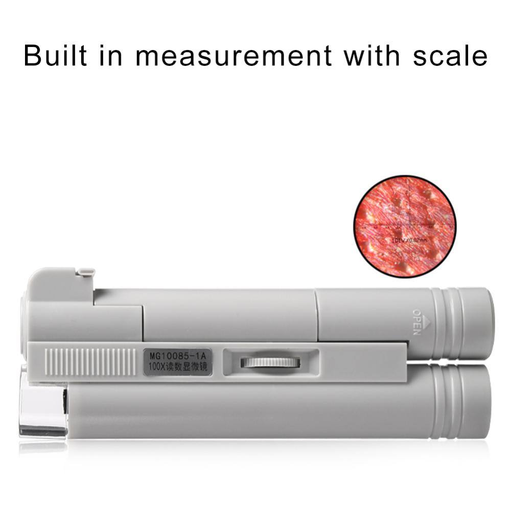 Handheld 100X Pocket Microscope Jewelry Loupe Magnifier with LED Lamp Light