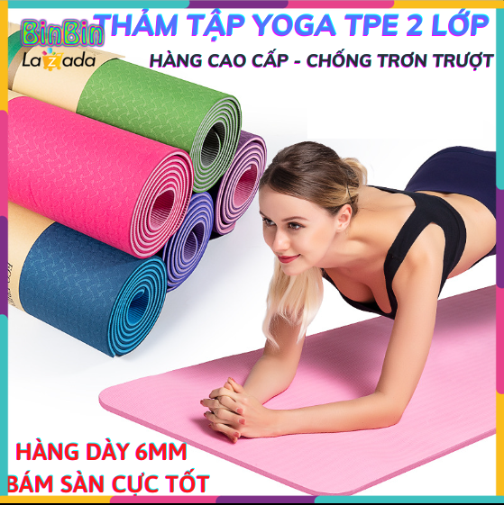 Thảm tập yoga 8mm - 6mm 2 lớp midoctor + bao thảm tập yoga + dây thảm tập yoga