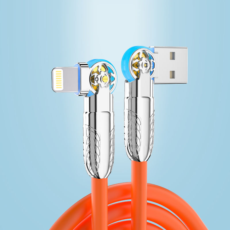 Zinc Alloy Double Elbow Rotating with Light Extra Thick Soft Silicone Machine Guest Fast Charging Data Cable Car Universal Charging Cable