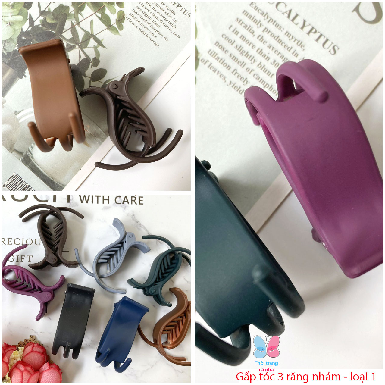 3-Tooth, 5-Tooth Folding Hair Clip, Matte Color, Type 1, Dbt28