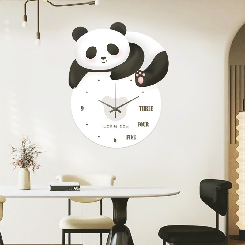 Creative Panda Clock Wall Clock Living Room Dining Room Decorative Painting Wall Lamp No-Punch Clock Wall Hanging