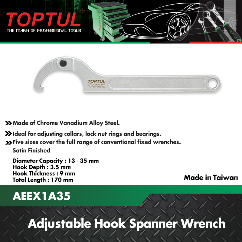 Toptul AEEX1A35 Adjustable Hook Spanner 13-35mm