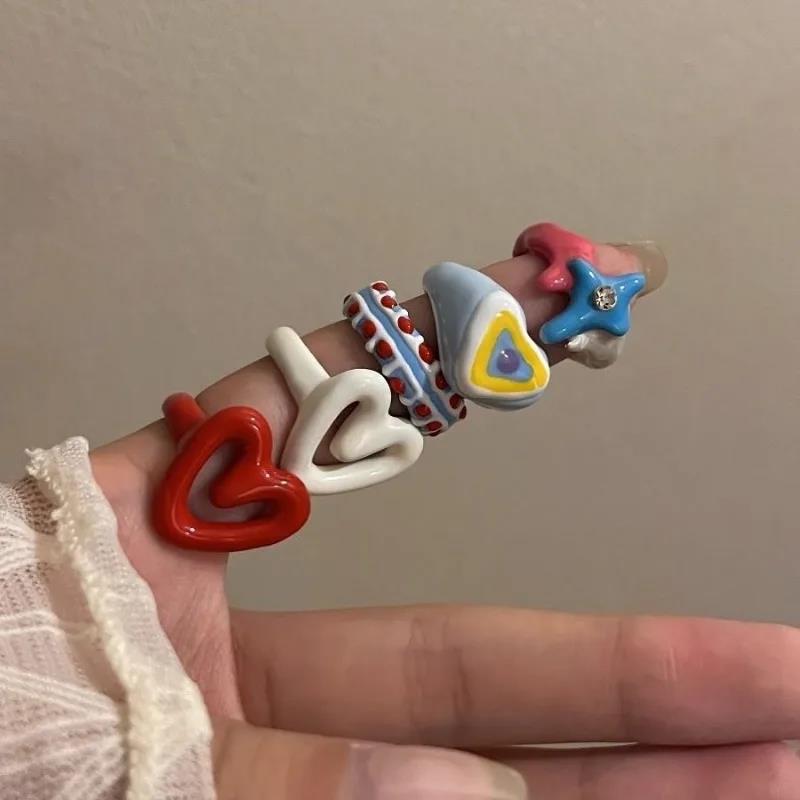 Yuanyan%20Y2K%20Colorful%20Enamel%20Heart%20Sweet%20Rings%20Trendy%20Geometric%20Dripping%20Oil%20for%20Women%20Girls%20Funny%20Y2K%20Chunky%20Jewelry%20Summer%20NEW%20-%20Image%204