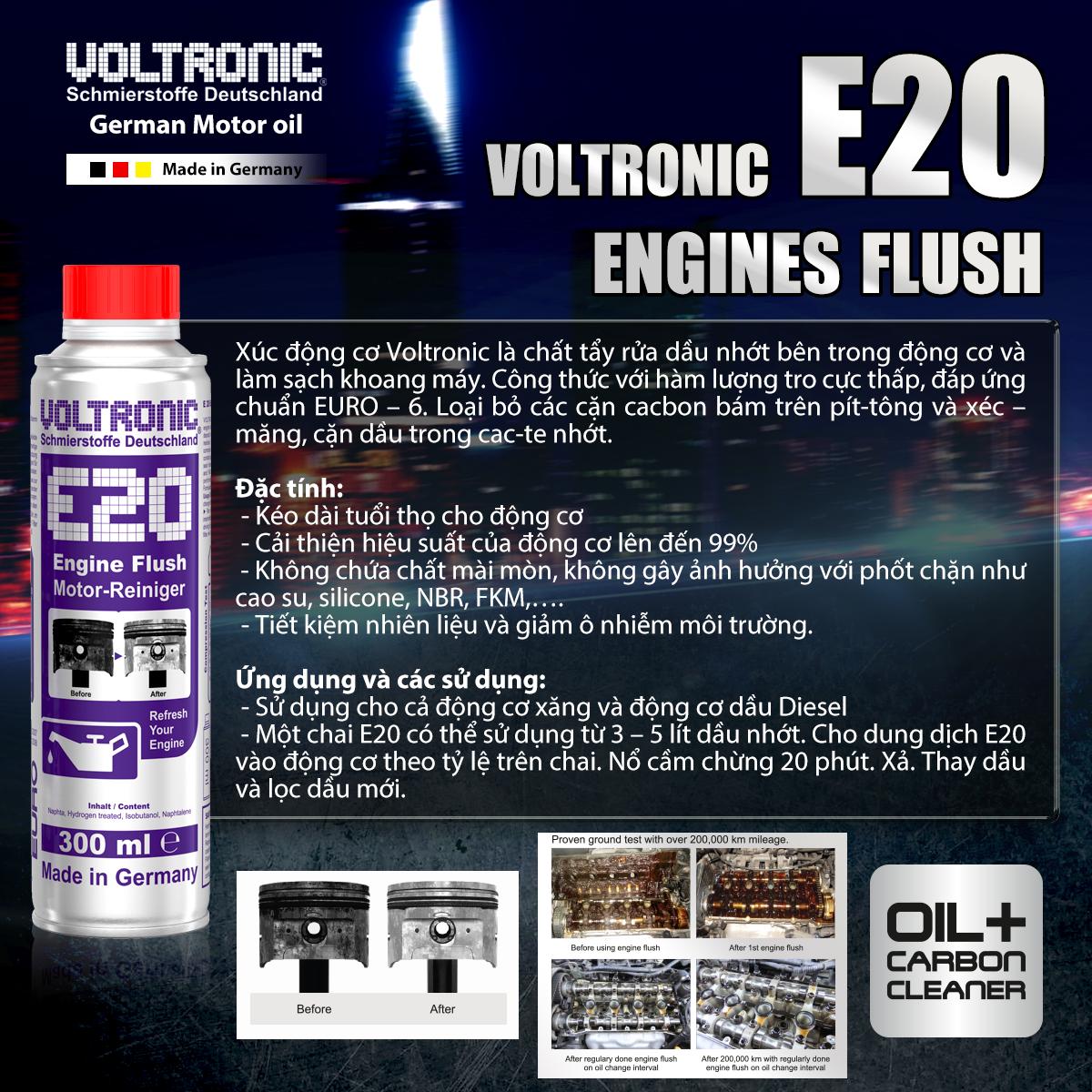 Dung dịch SÚC RỬA ĐỘNG CƠ VOLTRONIC E20 ENGINE FLUSH, Súc Nhớt, Làm Sạch Động Cơ Xe Máy Xe Ô tô