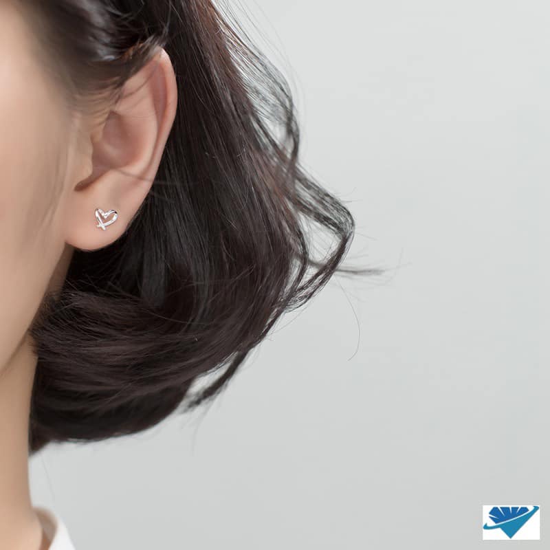 Bông tai nụ bạc Ý mặt tim MS03d