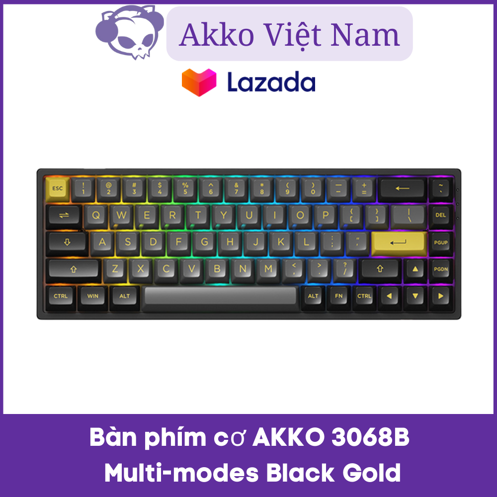 Bàn phím cơ AKKO 3068B Multi-modes Black Gold (Bluetooth 5.0 / Wireless 2.4Ghz / Hotswap / Foam tiêu âm / AKKO CS Jelly sw)