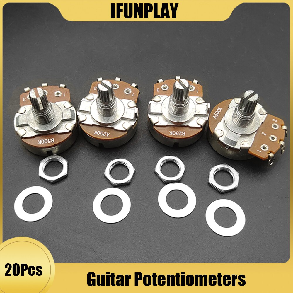 20pcs electric guitar 15mm split shaft linear taper electric guitar volume tone potentiometer a500k/b500k/a250k/b250k