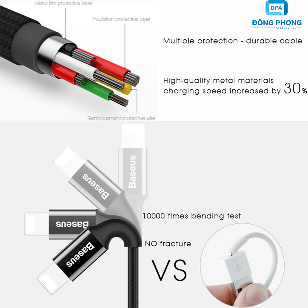 Cáp Sạc Đa Năng 3 Đầu Baseus Dây Dù Siêu Chắc Chính Hãng