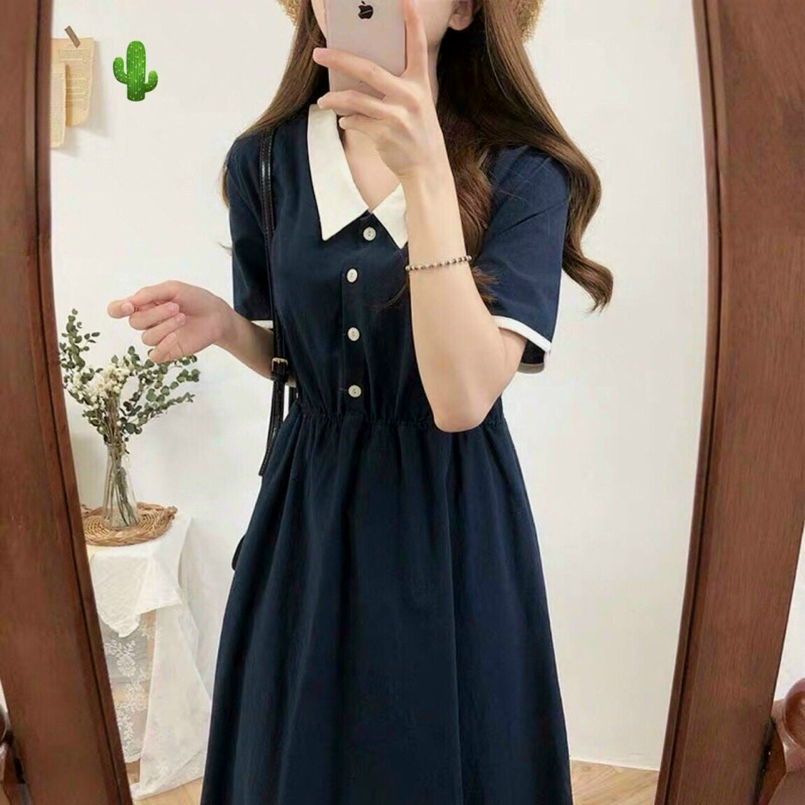 Đầm suông tiểu thư cổ bẻ