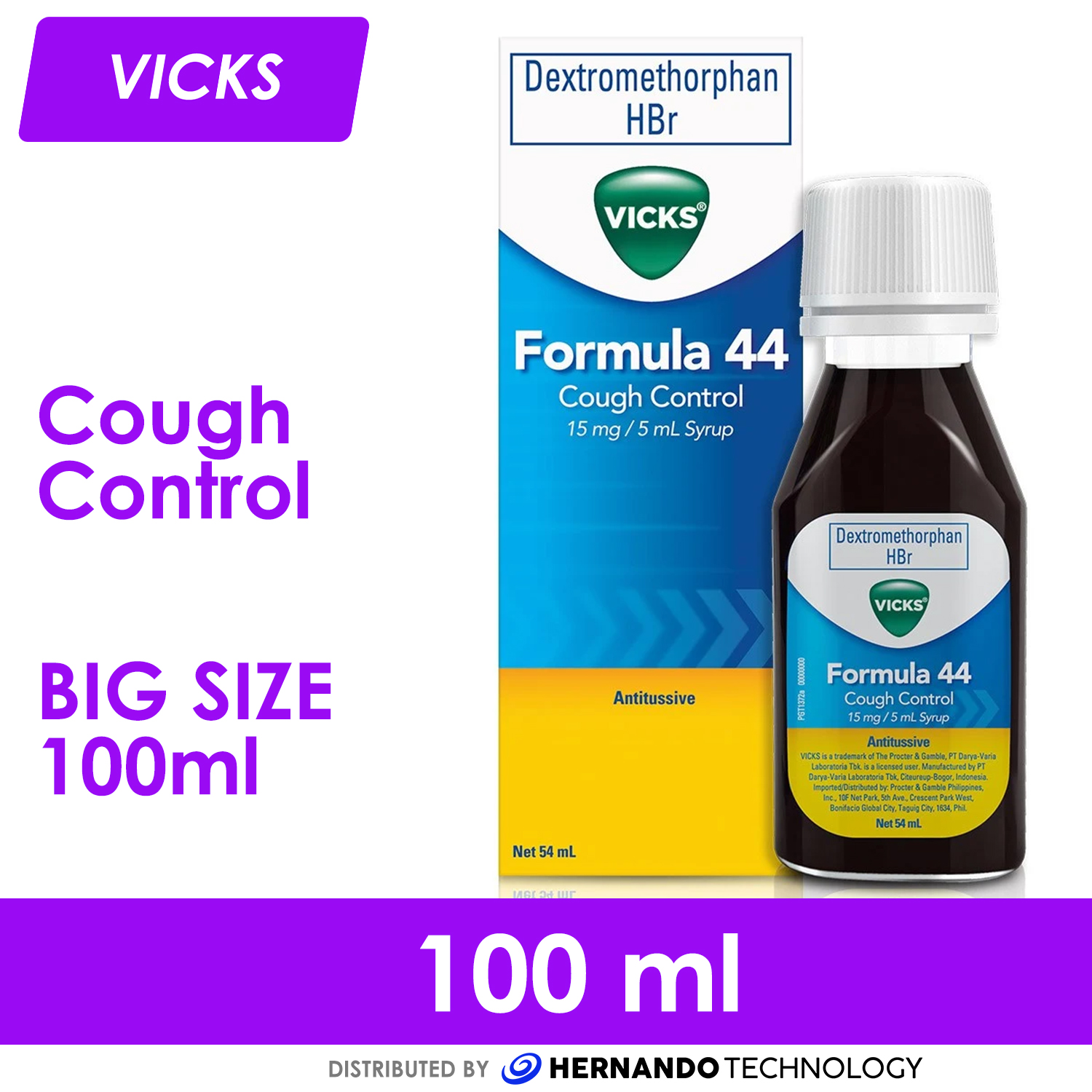 Vicks Formula 44 Cough Control Antitussive Syrup 100 Ml Vicks Cough