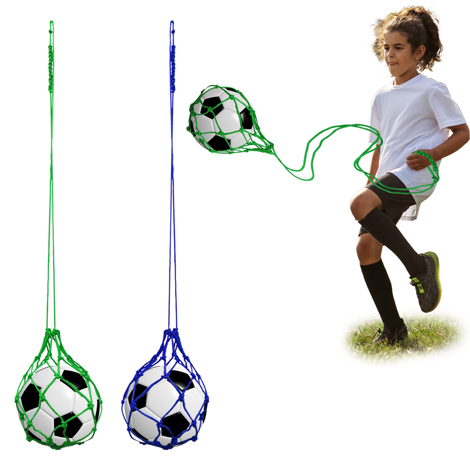 Ralapu Soccer Kick Trainer Football Training Device Football Kick Trainer Solo Practice Net for Youth and Adults Soccer Ball Return Aid for Juggling and Training Nylon Mesh Bag