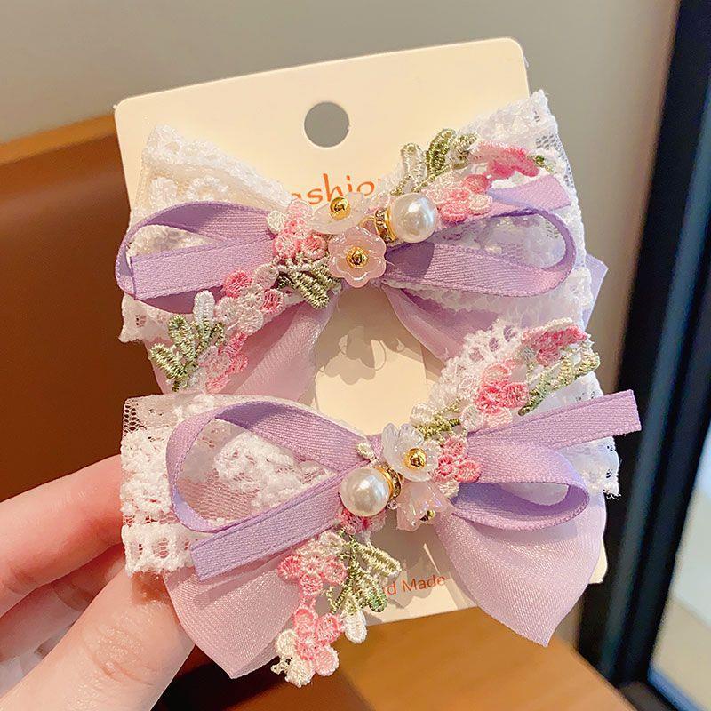 Pearl Embroidered Lace Flower Bow Hair Clip Exquisite Hairpin
