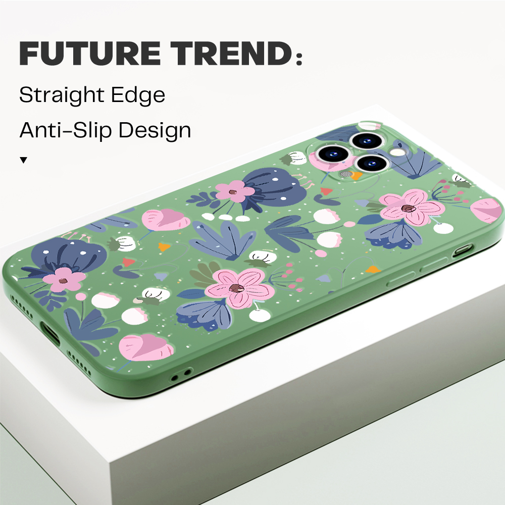 BILI for Redmi K40 Pro Xiaomi Poco F3 Mi 11x Back Cover Pink and Blue Plants for Boys Girls Multicolor Liquid Silicone Soft Square Phone Case. 