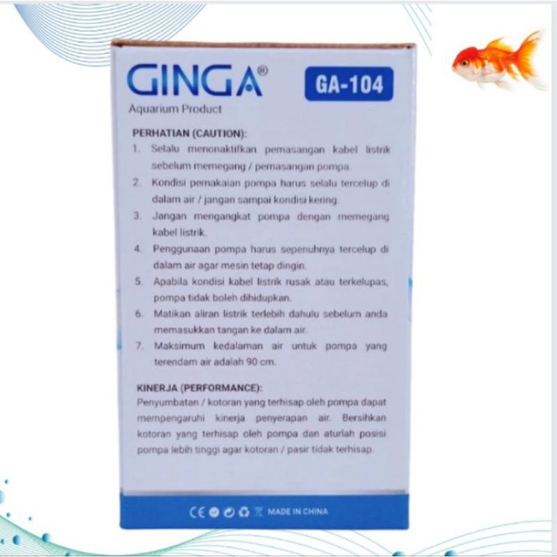 Pompa Kolam/Air Mancur hidroponik GINGA GA 104
