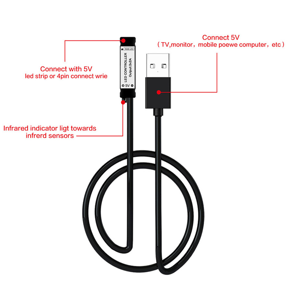 Dc 5v Usb Led Strip Rgb Controller 3key Dimmer / 24key Ir Remoter / 17key Rf Wireless Remoter Control 2835 5050 Rgb Strip. 