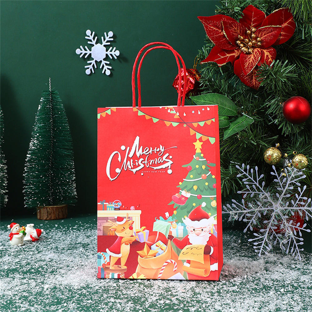 Cute Santa Claus Gift Bag Christmas Gift Bag With Handles Kraft Paper Bag Elk-themed Holiday Gift Bag Cartoon Santa Claus Gift Bag