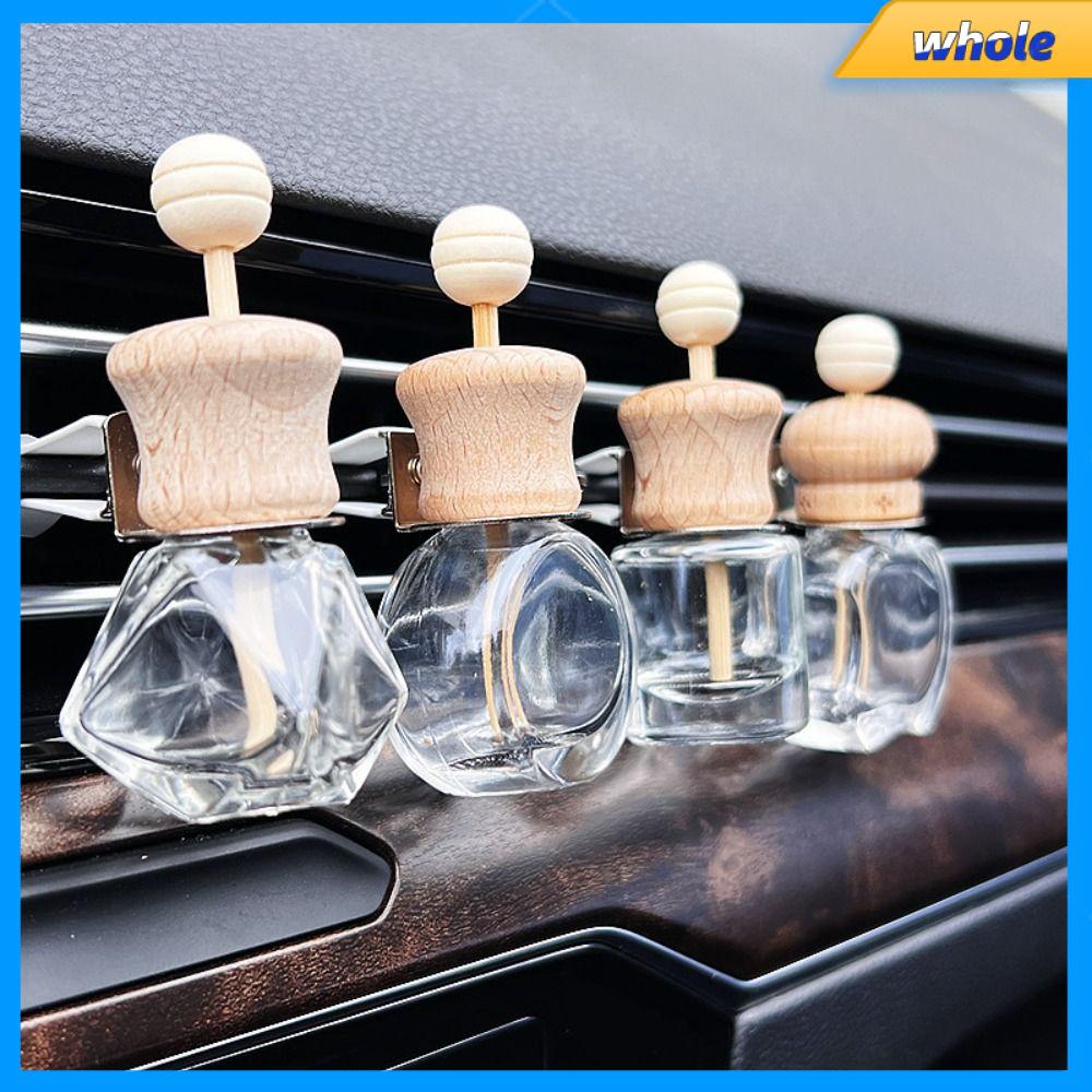 WHOLE 1Pcs Glass+Wood Car Perfume Bottle Car Perfume Clip Transparent Essential  Oil Diffuser Portable Vent Empty Glass Bottle Car Supplies