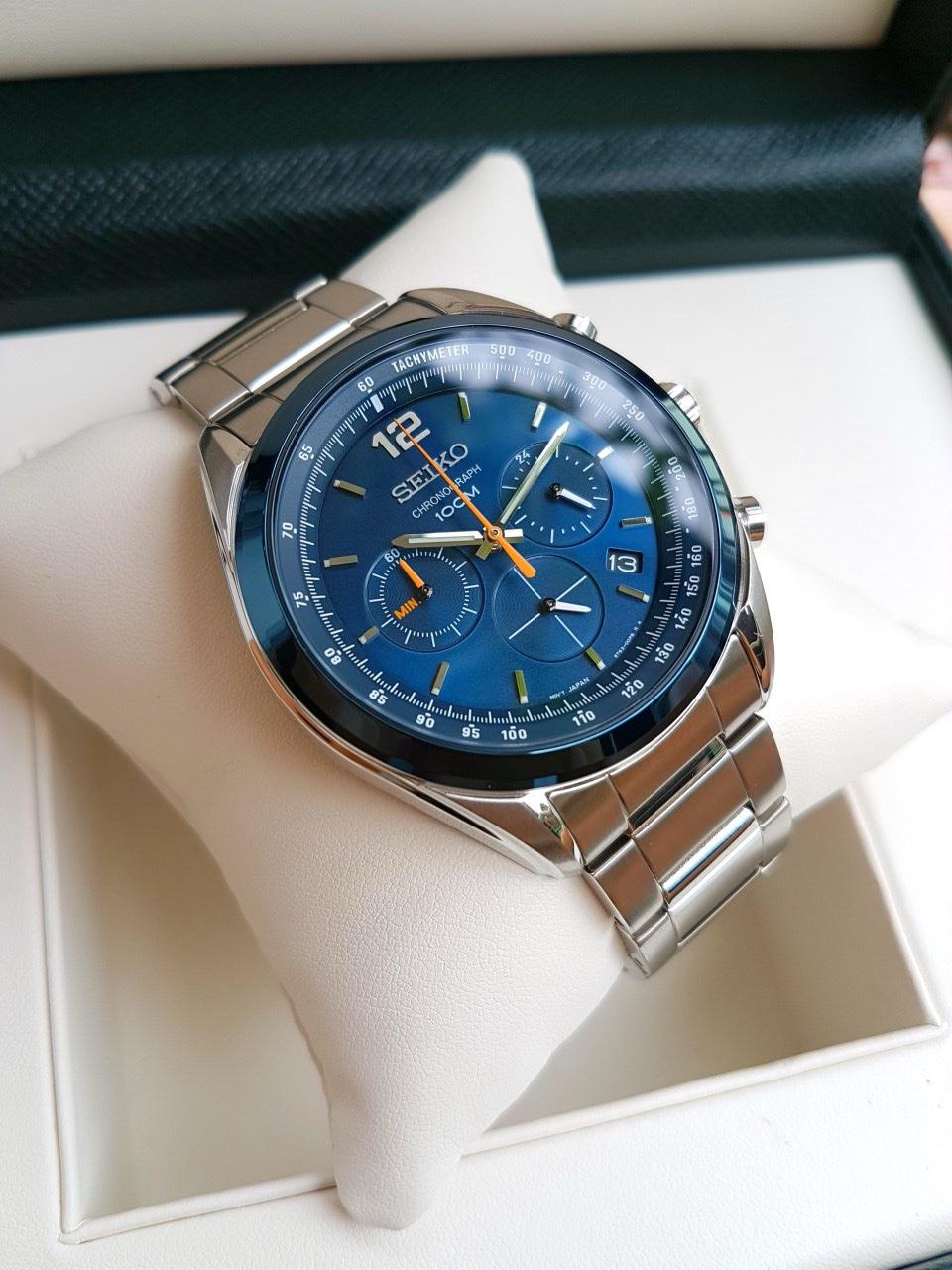 BNIB Seiko Chronograph Quartz 100M SSB091P1 SSB091P BLUE DIAL STAINLESS  STEEL BRACELET Men's Watch | Lazada Singapore