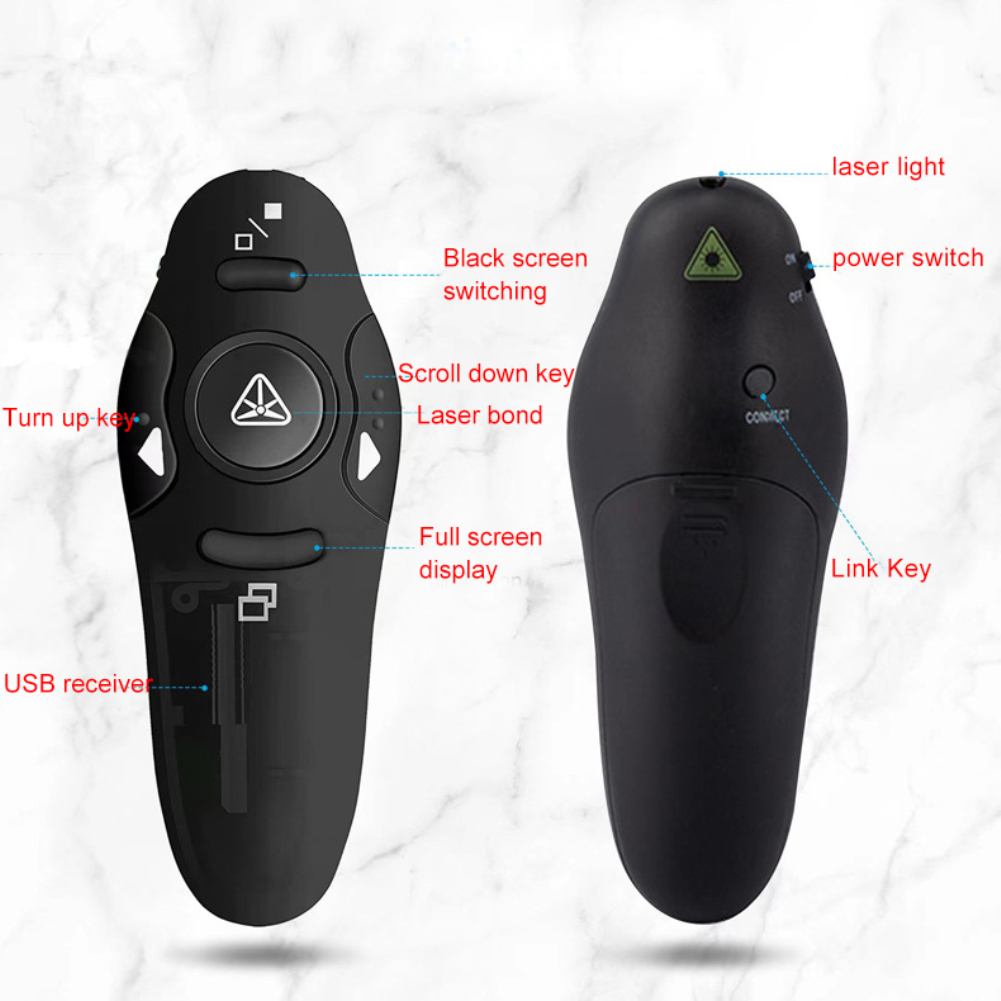 temper Wireless Presenter Clicker with Red Laser Pointer for Presentations, PowerPoint, Keynote, Google Slides - USB Receiver, Mouse Function - Portable and Affordable
