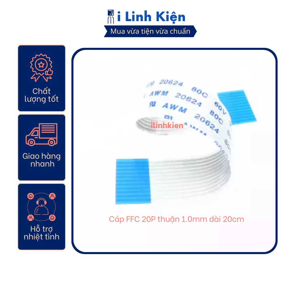 Cáp ffc 20p thuận 1.0mm dài 20cm