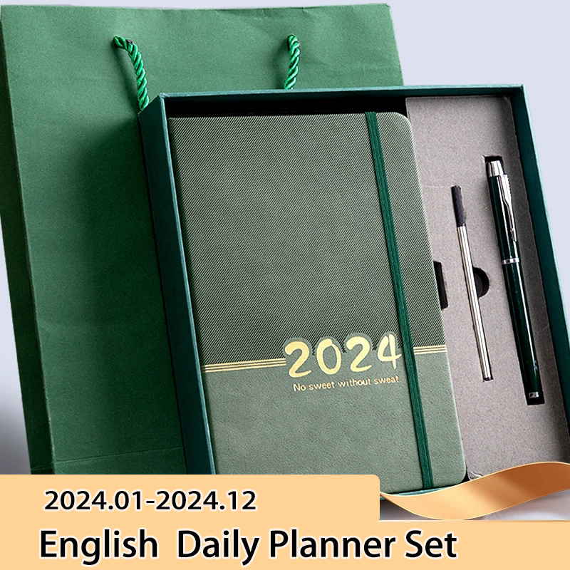 2024 A5 English Agenda Planner Organizer Diary Plan Business Office Notebook Schedule Notepad Simple Journal Sketchbook Plan Student Stationery Supplies