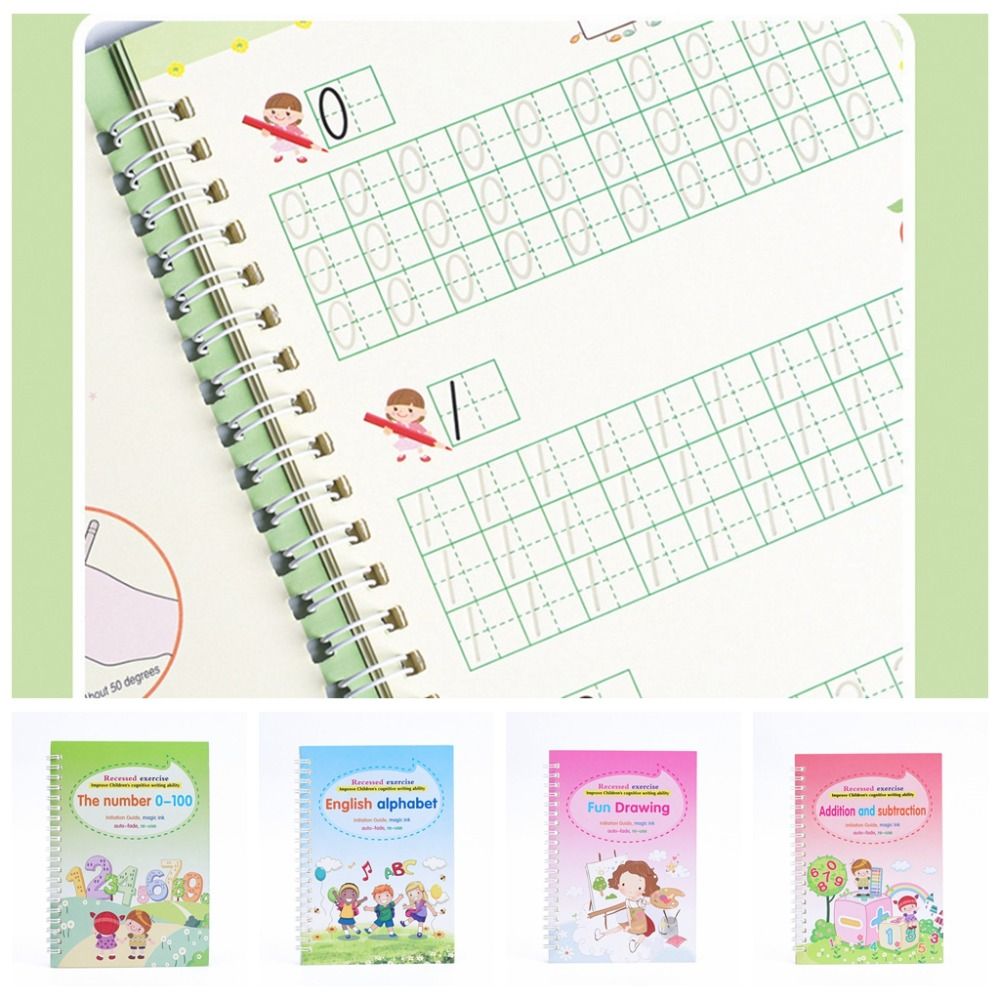Ustele 4 cái/Bộ cuốn sách ma thuật chữ rãnh ma thuật Vở Tập Viết trẻ em chữ viết tay tái sử dụng viết tập thể dục cuốn sách dày chữ viết thư pháp Toán Học trường tiểu học