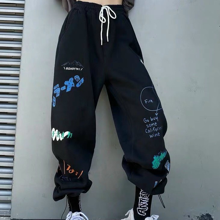 Quần jogger ống rộng Bo Chun Dây rút Basic track unisex nam nữ ullzang