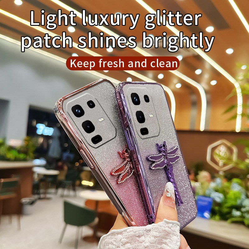 New Phone case infinix Note 50S 50X Back cover with Gradient 3D dragonfly Stand Bracket Luxury Slim Plating Glitter Girls For infinix Note 50X 50S case. 