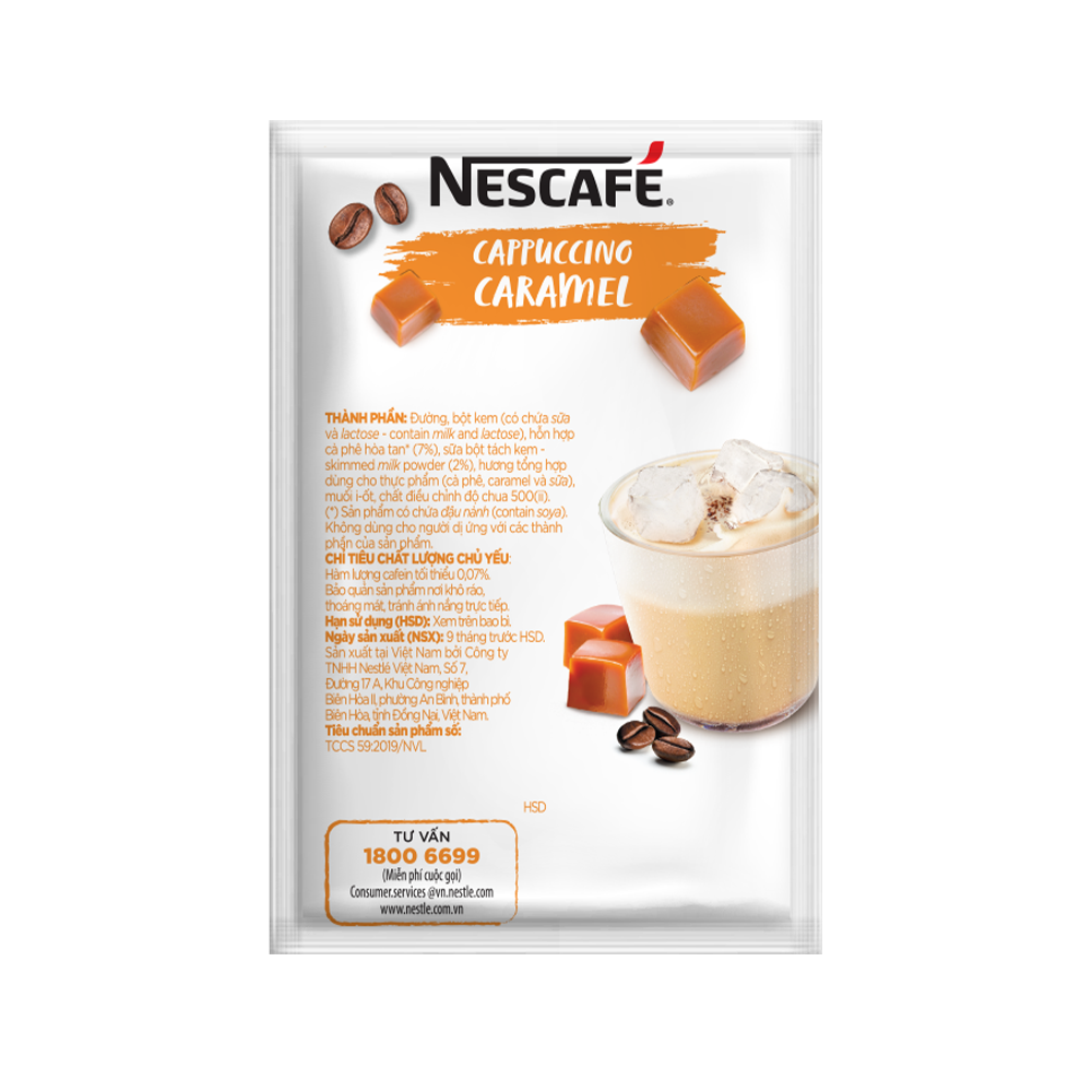 [Tặng 1 bình nước Water Reminder 700ml] Combo 2 hộp cà phê hòa tan Nescafé Cappuccino vị caramel (Hộp 10...