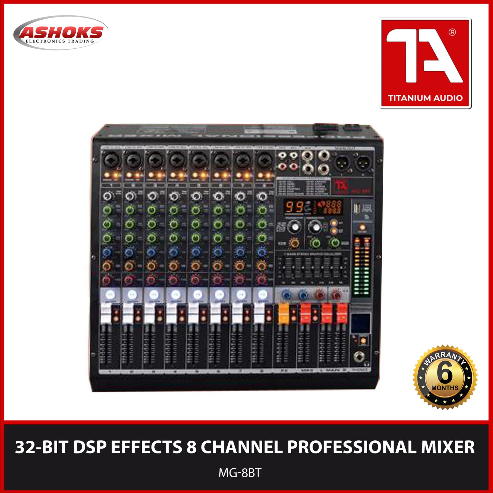 Titanium Audio MG8BT Mixer / Professional 8 Channel Mixer / 32BIT DSP
