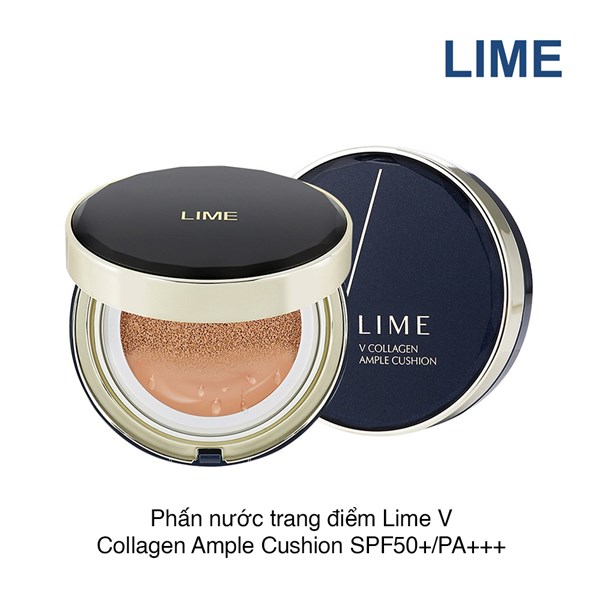 Phấn nước Lime V Collagen Ample Cushion Lime Real Cover Pink Cushion SPF50+ PA+++ tone #10 #20 kiềm dầu chống nắng che khuyết điểm chính hãng 20g.