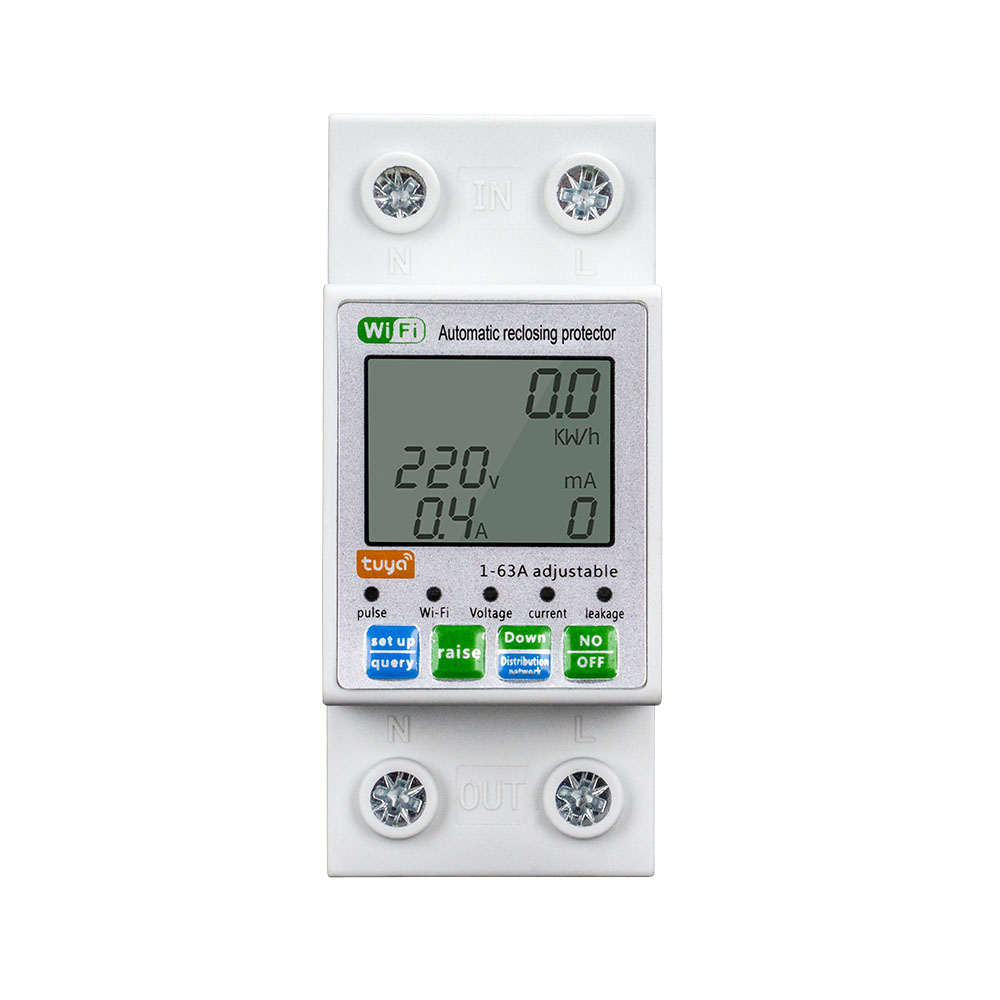 E Life Smart Store Tuya WiFi 1-63A Intelligent Automatic Reclosing Protector Current Voltage Monitoring Meter LCD Display Switch Power Meter Intelligent Electric Meter Leakage Protection Overcurrent Protection Circuit Breaker