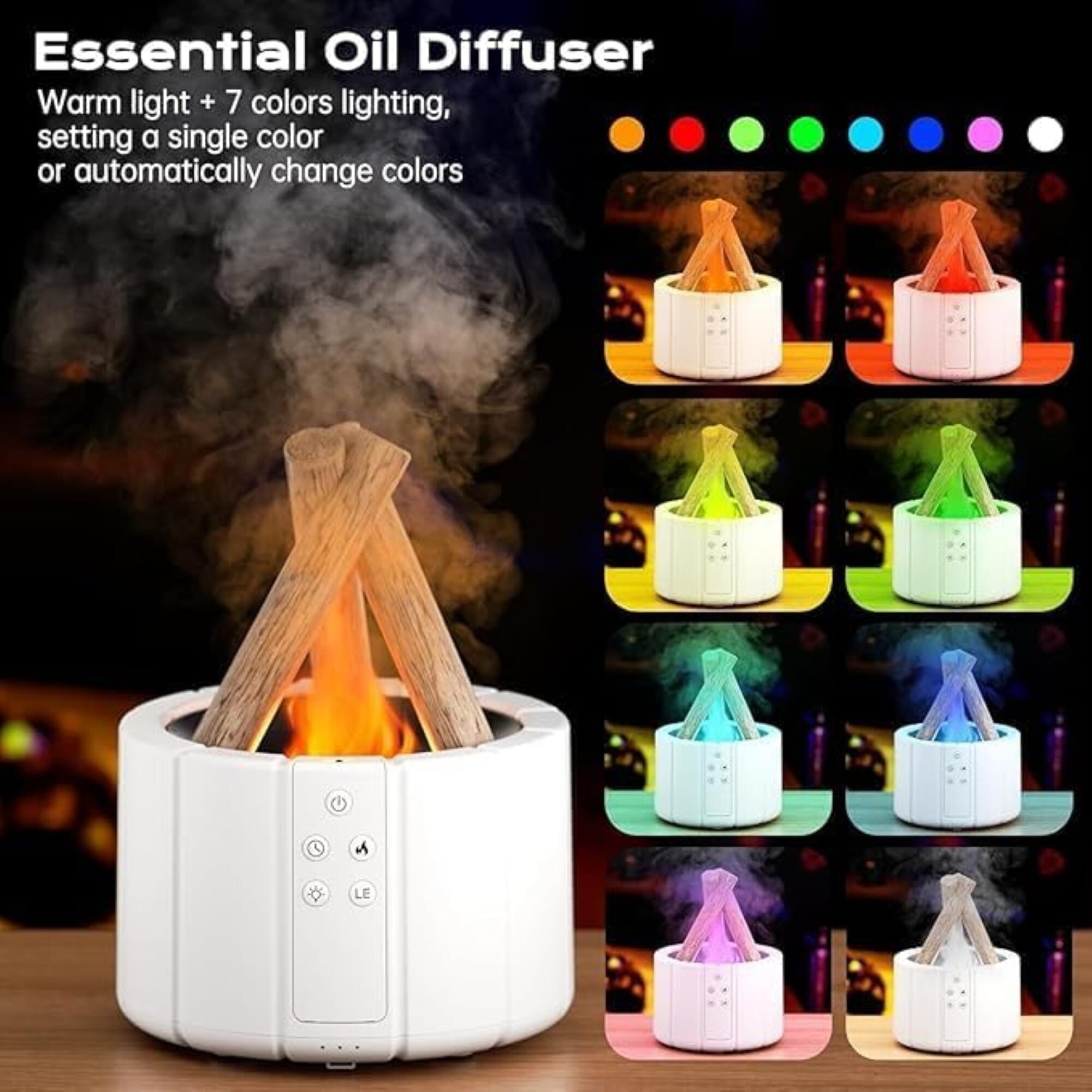 Bonfire Humidifier 250ML with Remote Control, Silent Flame Diffuser ...