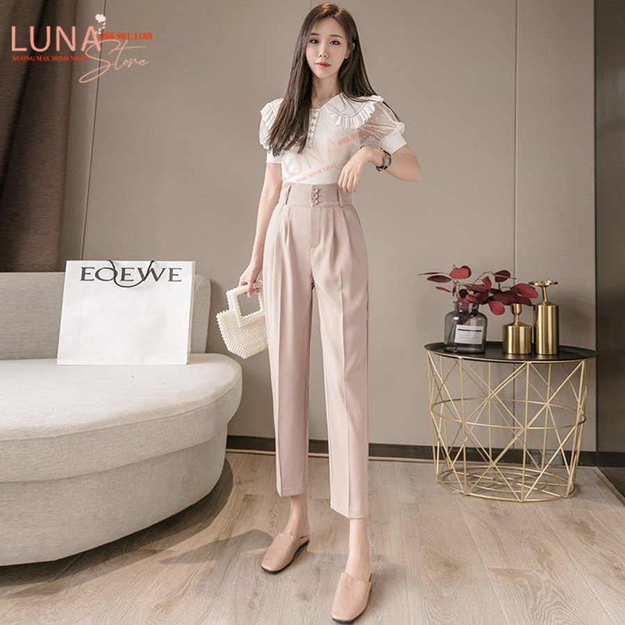 Quần baggy công sở nữ big size quần học sinh nữ lưng cao 3 cúc M08