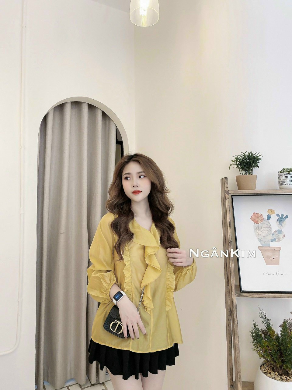 Áo bầu dễ thương công sở  dài tay chất đũi mát