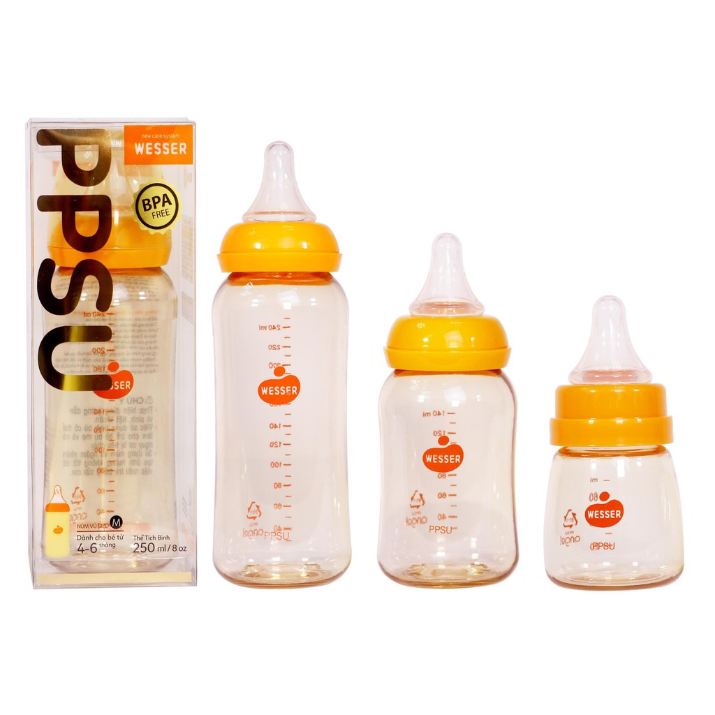Bình Sữa Wesser PPSU Cổ Hẹp 60ml/140ml/250ml