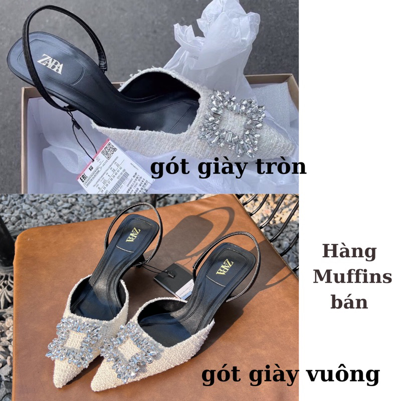 Giày cao gót dạ Zra tweed đính đá hở gót
