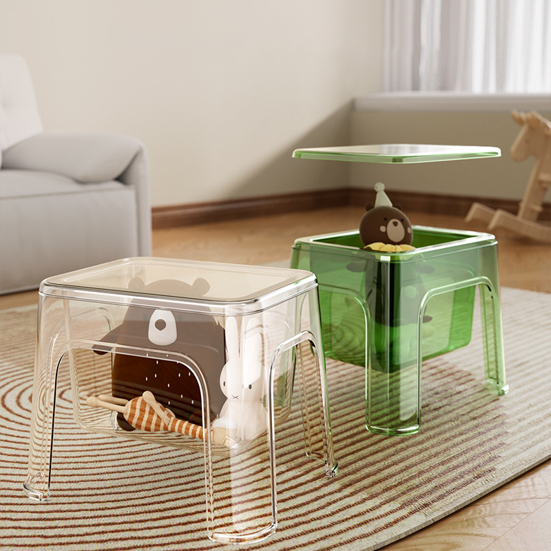 Plastic bench Storage plastic cabinet Multifunctional storage stool Transparent shoe changing stool Household thickening Storage bucket