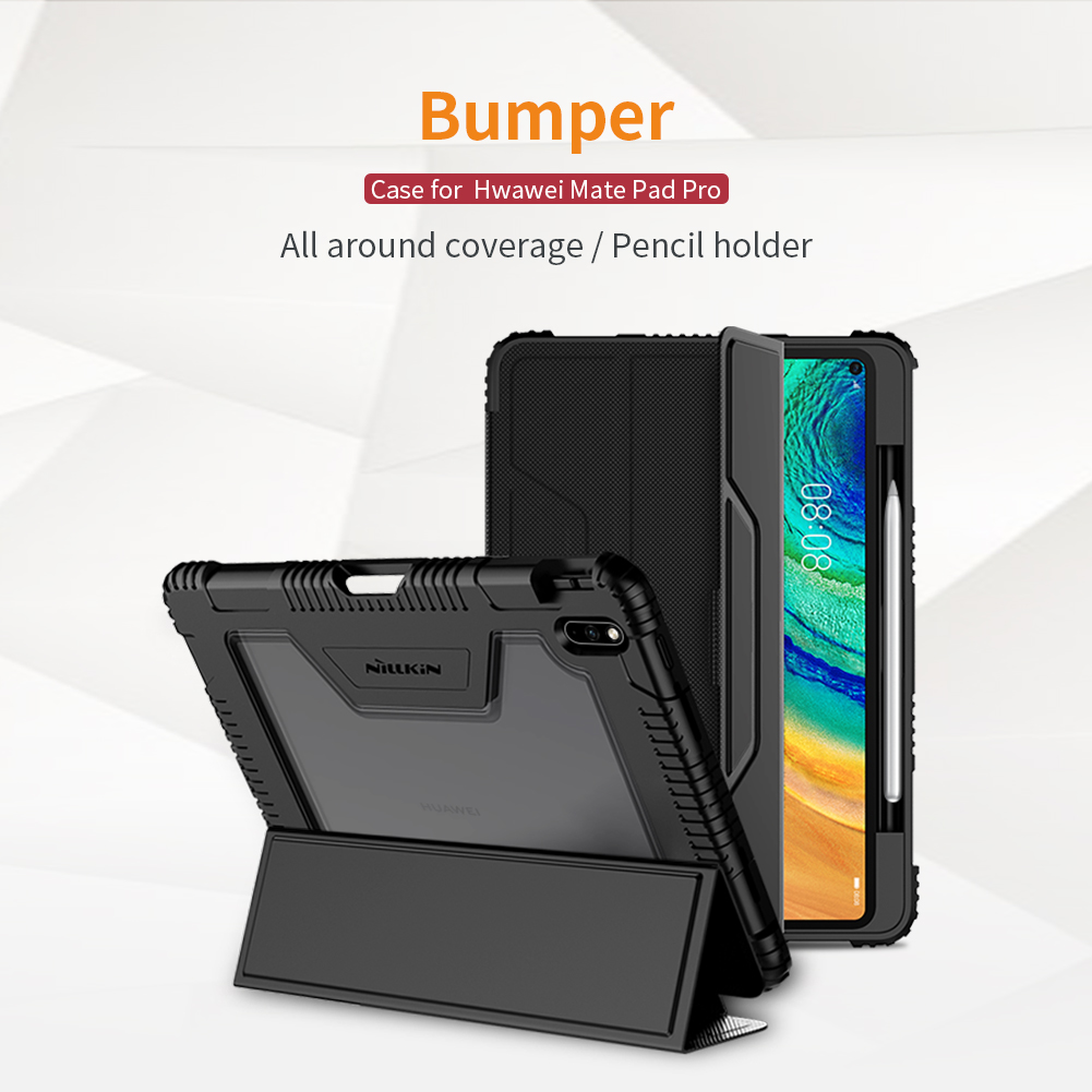 Huawei Mate Pad Pro Bumper Case Leather Flip With Pencil Holder Groove Automatically Sleep Awake Function Plus Corner Shock Resistant Impact Anti Slip Grip Kickstand Magnetic Catch Free Screen Protector With
