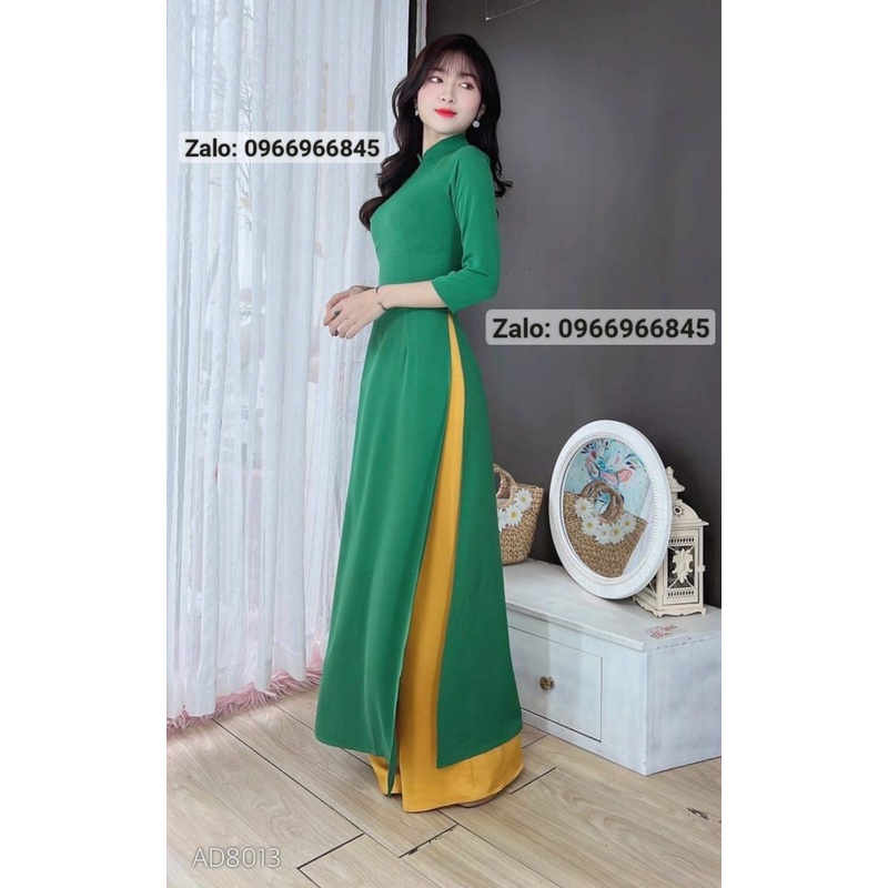 Áo dài màu xanh lá lụa mỹ_Áo Dài Đan Linh