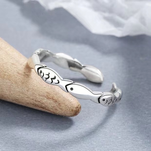 【New arrival】Fish Flying Retro Koi Fish Ring Men's and Women's Open ...