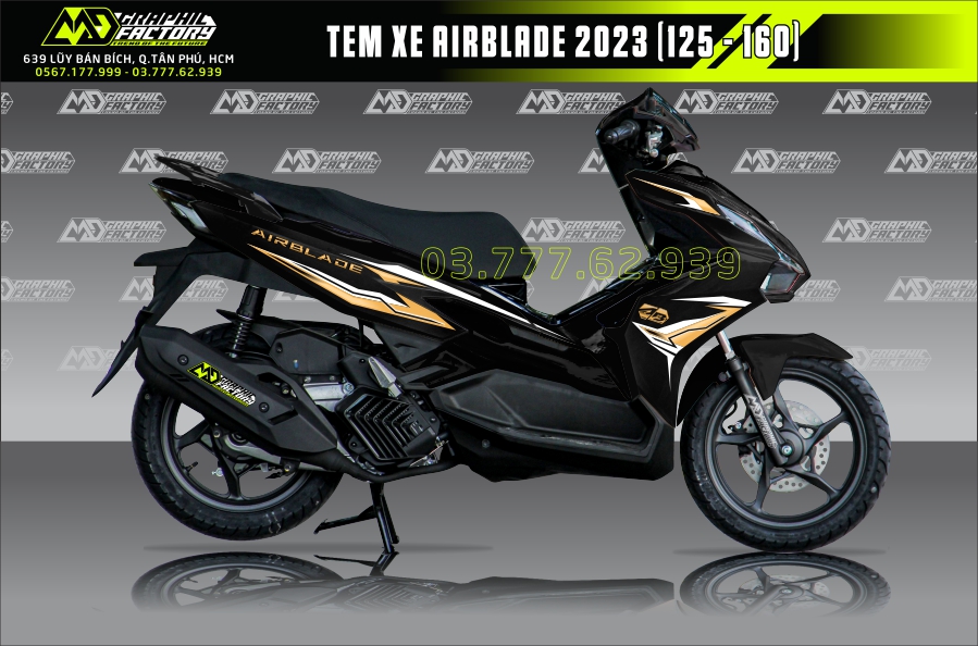 Tem rời Air Blade AB 2023 xe đen - mẫu chỉ vàng đồng siêu hot - tem cao cấp không bay màu