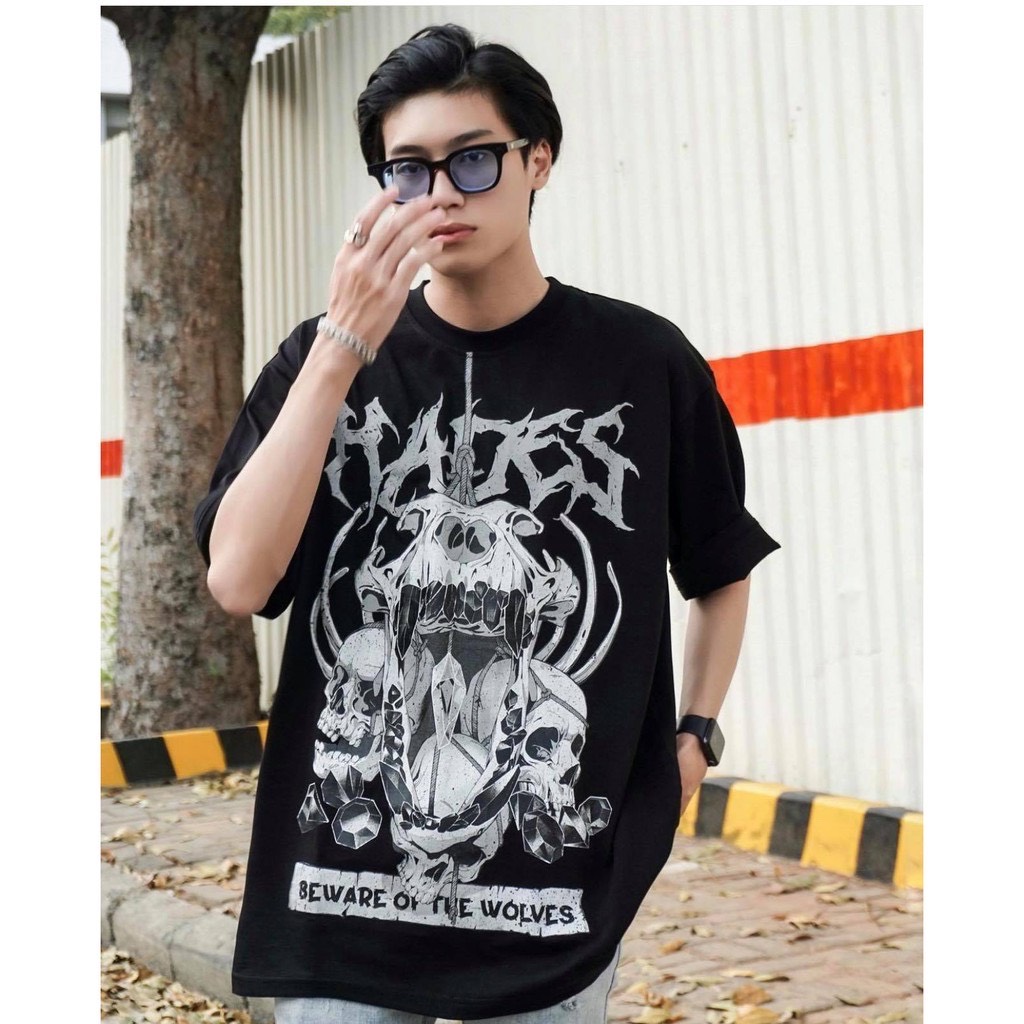 Áo thun tay lỡ form rộng Hades Skull Wolf Wash Tee phong cách unisex cho cả nam và nữ vải cotton dày mịn full tag mạc hình in to và cực bền AL75