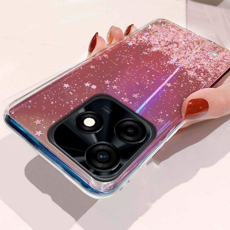For Tecno Spark Go 2024 2023 2022 Phone case Glitter Bling Sequins Starry Sky Transparent Soft Full Stars Moon for Tecno Spark Go 2023 2022 2024 Back Cover. 